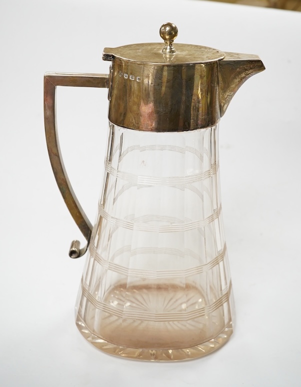 A George V silver mounted cut glass claret jug, William Hutton & Sons Ltd, Sheffield, 1931, height 27.7cm. Condition - fair